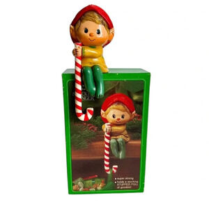 Vintage 1984 Hallmark Christmas Boy Pixie Elf Stocking Holder Candy Cane